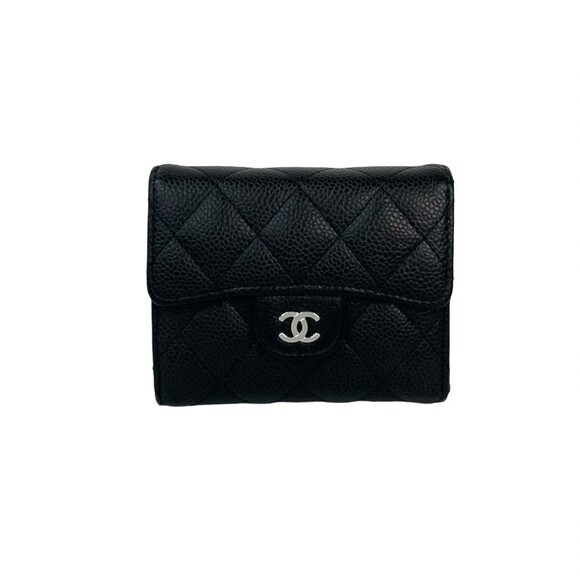 CHANEL Handbags - CHANEL Authentic Black Caviar Leather Logo Wallet